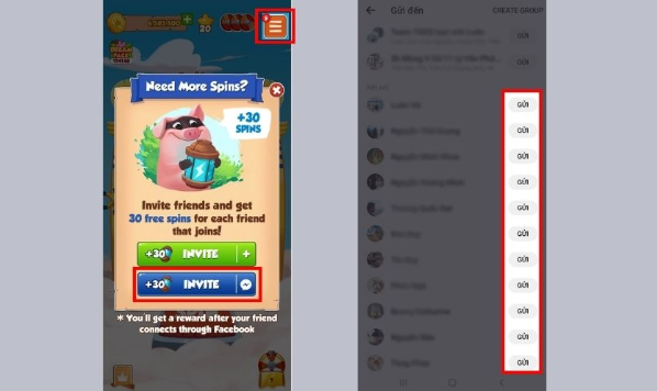 Mời bạn bè trên Facebook tham gia game Coin Master